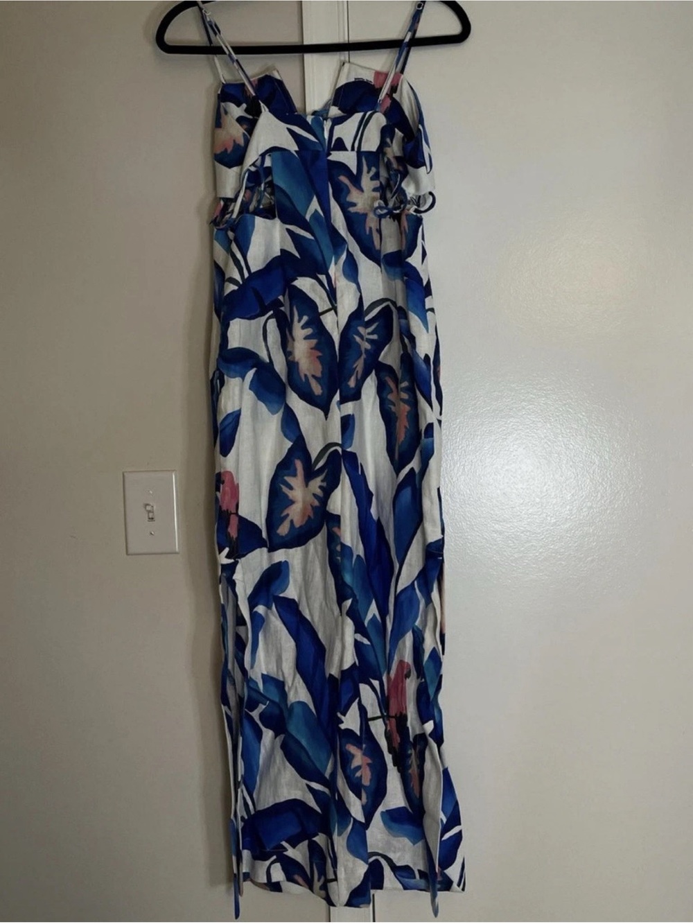 Women's Farm Rio Dress S Linen Anthropologie New Blue White Midi Floral Tropical - Picture 4 of 7